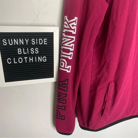 PINK Victoria’s Secret Burgundy Full Zip Asymmetrical Hoodie Size Medium - Picture 4 of 15